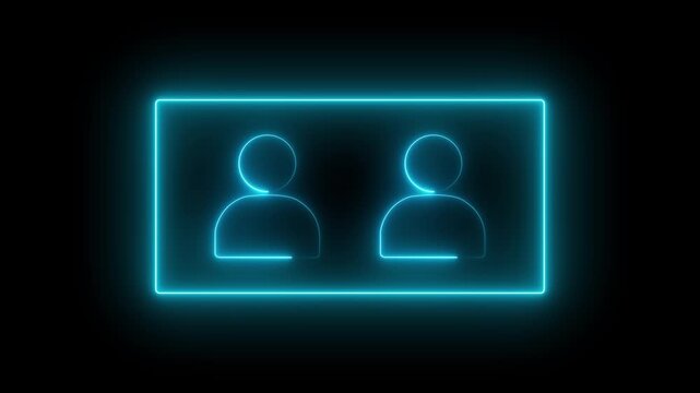 Neon glowing user icon animation.  Glowing neon Cyan color contact profile male man head sign symbol.