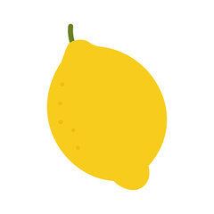 Hand drawn lemon with leaf. Juicy summer citrus. Organic fruit for lemonade, juice or vitamin C healthy food. Cartoon flat vector illustration isolated on transparent background. Clipart lemon