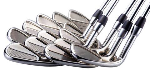 a collection of golf club iron set professional isolated on white background PNG , AI GENERATED