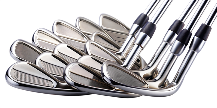 a collection of golf club iron set professional isolated on white background PNG , AI GENERATED