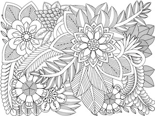 doodle floral pattern black white page