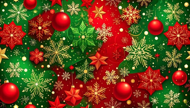 Festive Christmas pattern with ornaments and snowflakes