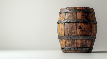 Aged wooden barrel on light background