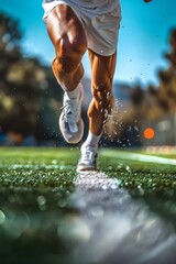 On the sports field, an athlete wearing professional sportswear is running