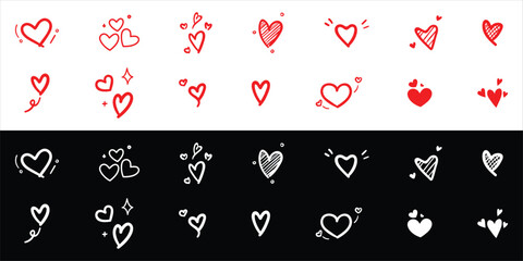 Elegant vector hearts collection on white background, romantic minimalist heart icons set, love shapes, outline and solid designs, perfect for Valentine’s Day, greeting cards and web graphics