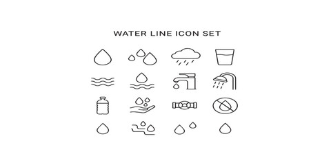 Print   Water line editable icon set. Containing water, drop, rain, glass of water, shower, drinking water and more. Editable stroke. Vector illustration
