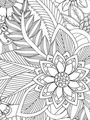 doodle floral pattern black white page