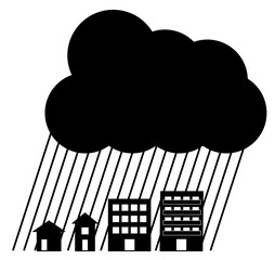街に豪雨が降るシルエットアイコン