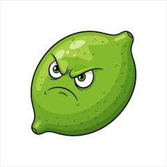 Vector illustration of a cute lemon fruit with a simple angry facial expression in flat style