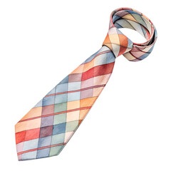 Fototapeta premium Elegant checkered tie with watercolor effect on transparent background for graphic design