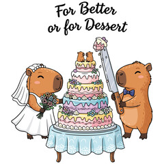 Capybara Wedding with Cake Humorous Vector Illustration