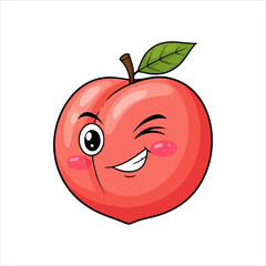 Vector illustration of a cute peach with a happy facial expression in a simple flat style.