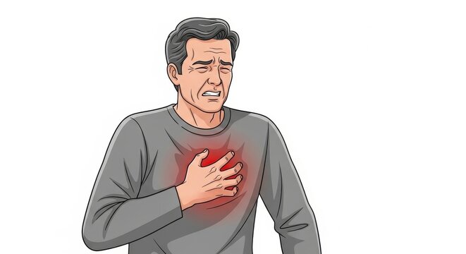 Illustration of Man Experiencing Chest Pain - Heart Attack Symptoms and Medical Condition