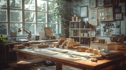 In the studio, the creator attentively assembles the model