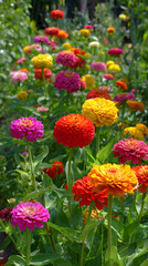 Colorful Symphony: A Serene Escape in the Vibrant and Lush Zinnia Garden Awash with Nature's Creative Splendor