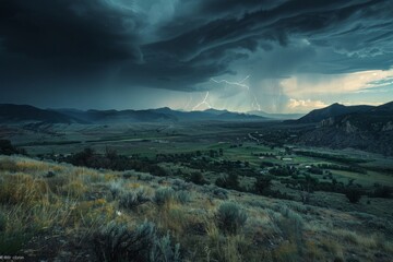 In the overcast sky, lightning streaks like silver serpents