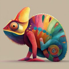 Colorful Artistic Chameleon Illustration with Vibrant Patterns