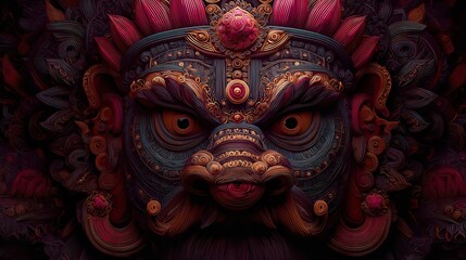 Fototapeta premium Fierce deity mask intricate design dark fantasy art hindu god mythology spiritual artwork ornate details