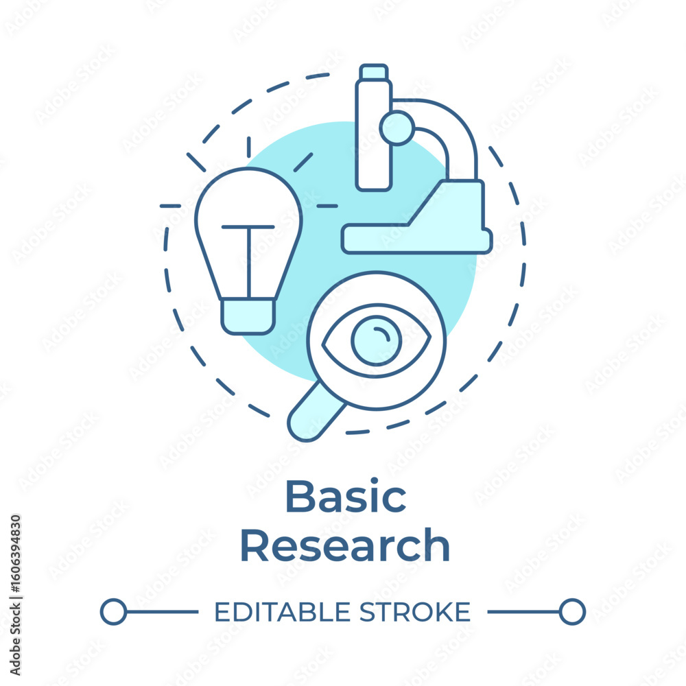 Poster basic research soft blue concept icon. curiosity and desire to expand knowledge. type of study and d
