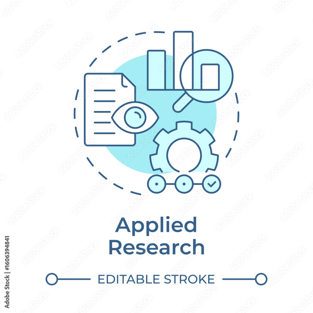 Poster applied research soft blue concept icon. solve specific practical problems. type of study and develo