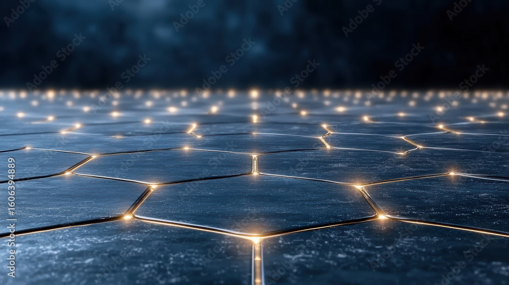 Poster bright glowing lines intersect on dark grid, creating mesmerizing cyber aesthetic