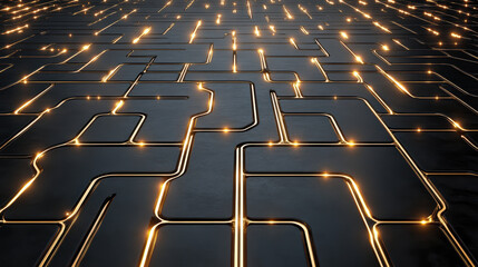 Obraz premium Bright glowing lines intersect on dark grid, creating mesmerizing cyber pattern