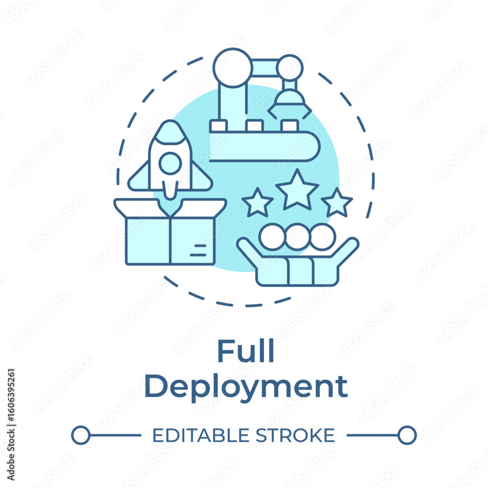 Aufkleber full deployment soft blue concept icon. operational use. technology readiness level. product develop