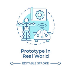 Prototype in real world soft blue concept icon. Pilot product. Technology readiness level. Deployment stage. Round shape line illustration. Abstract idea. Graphic design. Easy to use in brochure
