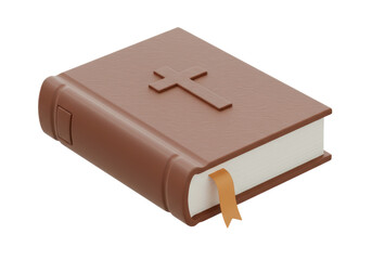 Isolated Brown Leather Holy Bible with Embossed Cross