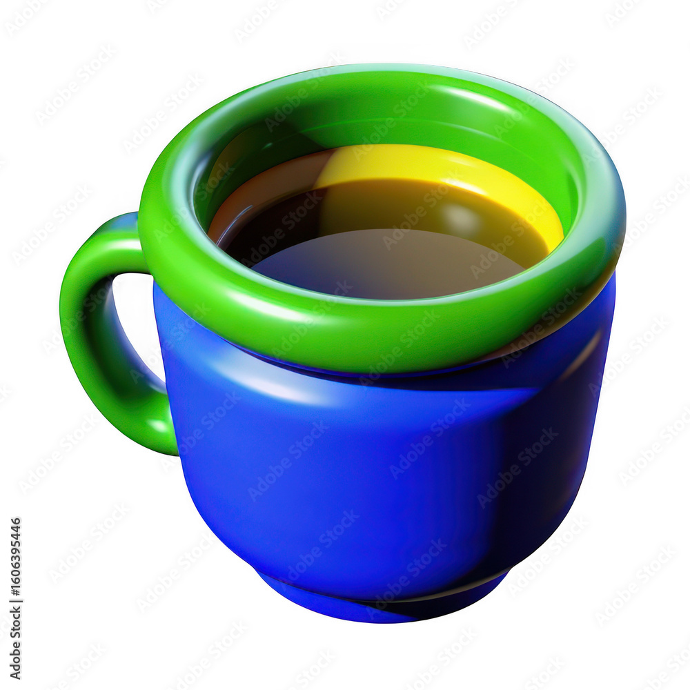 Poster 3d colorful coffee mug with handle isolated on transparent background