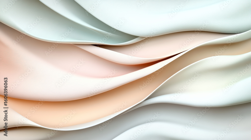 Poster soft flowing waves in pastel gradients create serene and calming atmosphere