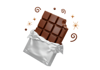 Isolated Chocolate Bar with Bite and Decorative Elements
