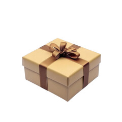 Gift box tied with brown bow minimalist isolated on white background