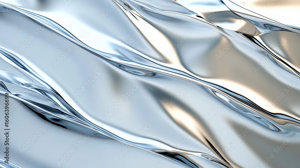 Poster shiny liquid metal surface with smooth waves and reflections creates mesmerizing visual effect