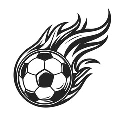 Obraz premium Black soccer ball with stylized flames on white background sport game