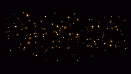 Vector illustration of a fireworks. Glowing golden light particles on dark brown background