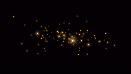abstract background with stars. Glowing golden light particles on dark brown background