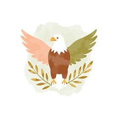 Obraz premium Eagle displaying grace with olive accents on a white background, symbolism of freedom