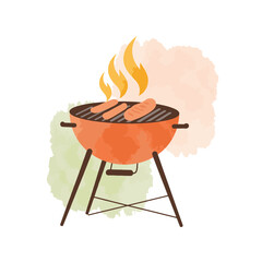 Colorful barbecue grill with sausages and flames, summer joy