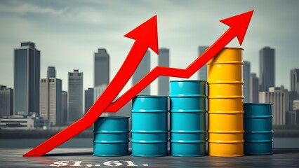 Fototapeta premium Oil Price Surge: Rising Barrels and Economic Growth Concept