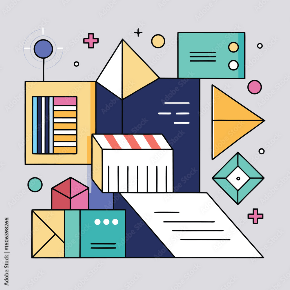 Poster abstract geometric composition with colorful shapes lines and elements suitable for creative designs