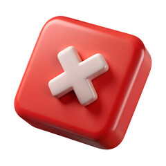 Obraz premium A white cross on a red square isolated on transparent background indicates cancellation, deletion, or error