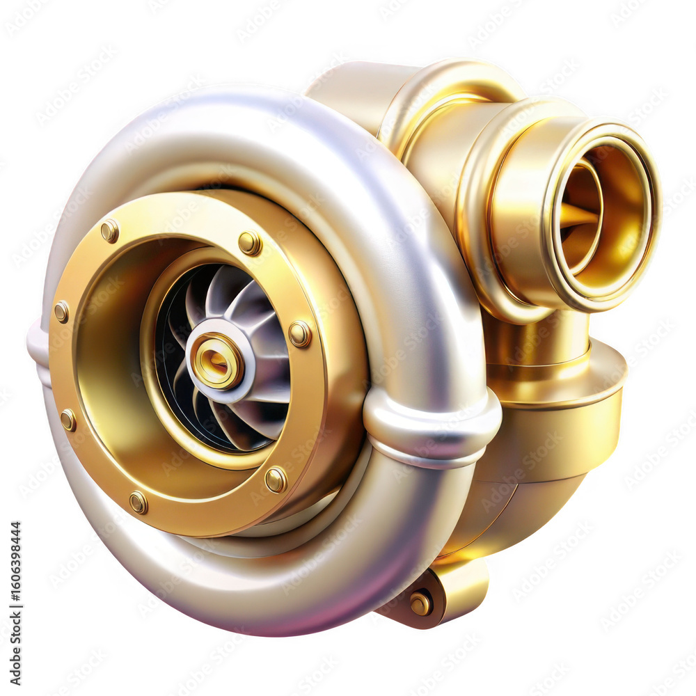 Poster 3d turbocharger engine part isolated on transparent background