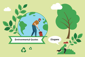 Illustration showing environmental activism with people cleaning the earth planet and planting trees for a cleaner world and green future