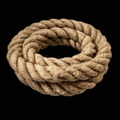 Obraz premium CloseUp of LightColored Cotton Rope Knot Coiled in Circular Shape on Black Background Focal Point Image.