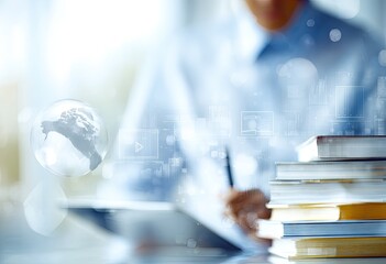 Person taking notes with digital overlays