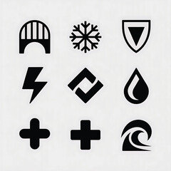 Nine black graphic symbols on white background icon 2