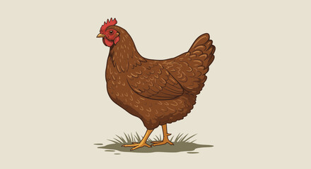 Elegant brown hen standing proudly on grass, perfect for farm, agriculture, or livestock visuals