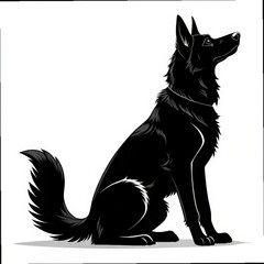 Obraz premium Majestic German Shepherd silhouette, elegant black and white, loyal and watchful, isolated on white background, vector art, graphic design element.