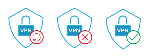 VPN Security Icon Set – Connect, Disconnect, and Shield Network Symbols